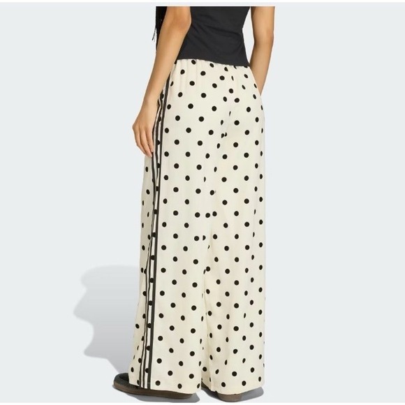 NWT Adidas Satin Polka Dot Wide Leg Pants L Trefoil 3 Stripe Track Pants - Picture 3 of 6